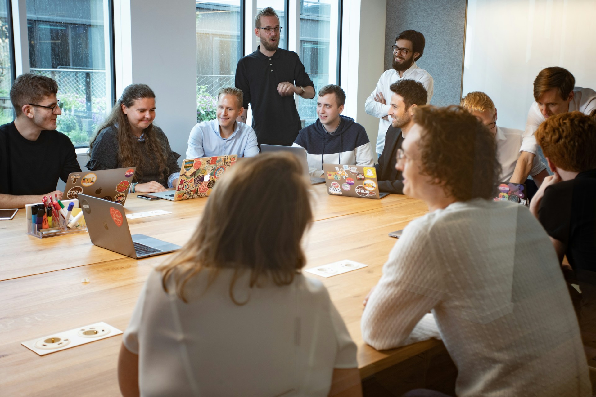 Diverse team collaborating in a meeting